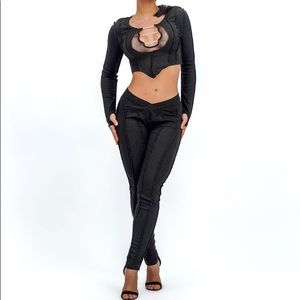 Women’s Fashion Shining Long-Sleeve Top and High-Waist Pants Set